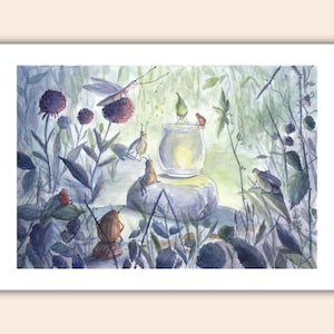 Kunstdruck - Aquarellillustration - Rendezvous bei Nacht - Größen A4 und A3