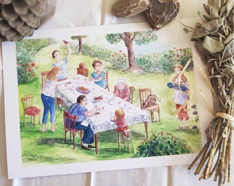 Fine art print - Watercolor illustration - Family meal - A4 and A3 sizes