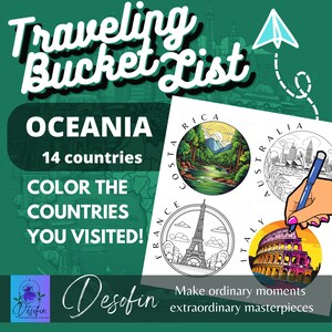 Traveling Bucket List Adult Coloring Pages, Digital Download, Printable, Oceania