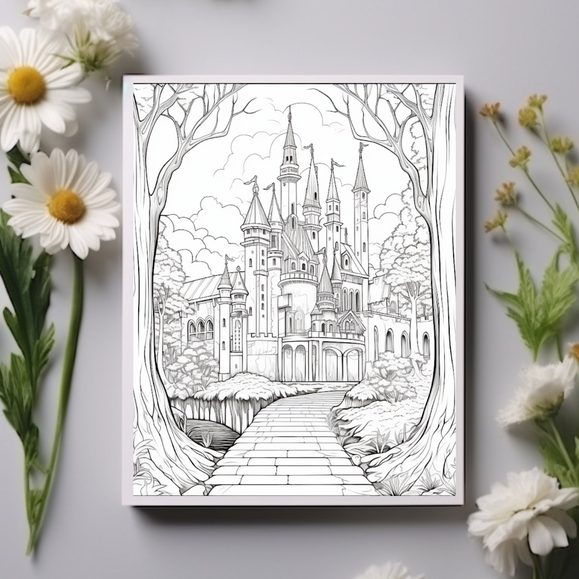 Fantasy Castle Coloring Pages, Adult Coloring, Digital Download, 38