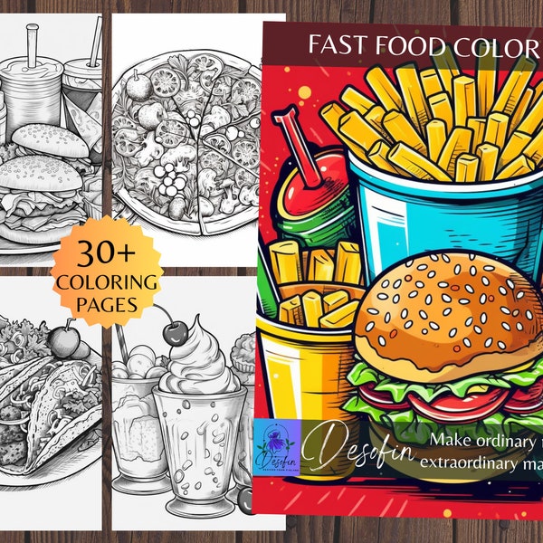 Fast Food Adult Coloring pages, Digital Download, 36 pieces