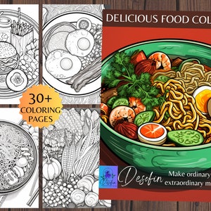 Food Adult Coloring Pages, Digital Download, Printable, 38 pieces