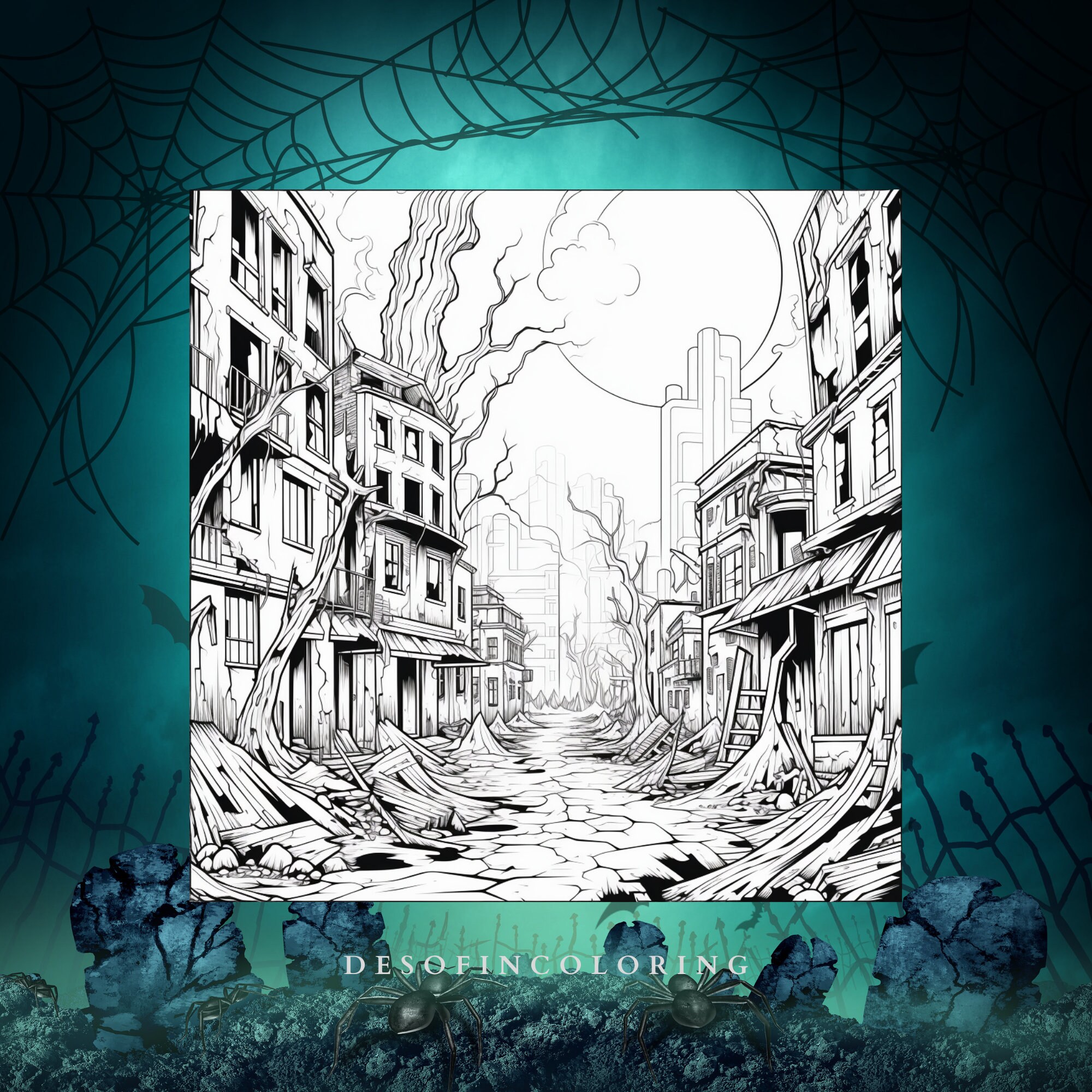 Printable Haunted Horrors Adult Coloring Pages, 12 Pieces, Halloween Etsy