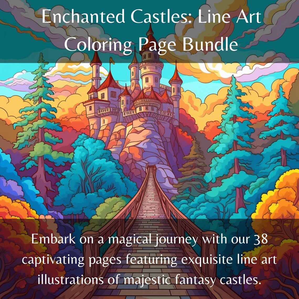 Fantasy Castle Coloring Pages, Adult Coloring, Digital Download, 38 ...