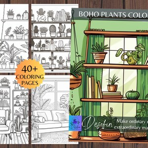Bohemian Plants Adult Coloring Pages, Digital Download, Printable, 42 pieces