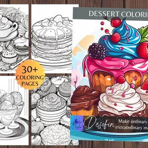 Dessert Adult Coloring Pages, Digital Download, 36 pieces