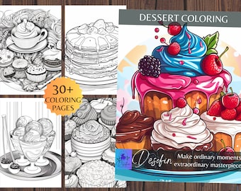 Dessert Adult Coloring Pages, Digital Download, 36 pieces