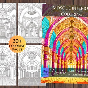 Mosque Adult Coloring Pages, Islamic, Digital Download, Printable, 24 pieces