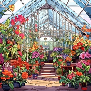 Printable Greenhouse Coloring Pages for Adults, Sheets, Prints, Colorful Coloured, Flowers, Line ...