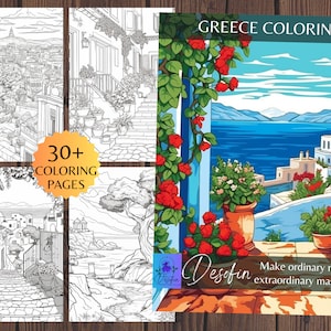 Greece Adult Coloring Pages, Digital Download, Printable, 33 pieces