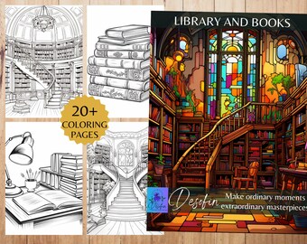 Library Coloring Pages: Books & Reading Art (Digital Download)