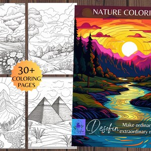 Printable Nature Coloring Pages: Line Art Bundle for Adults (PDF)