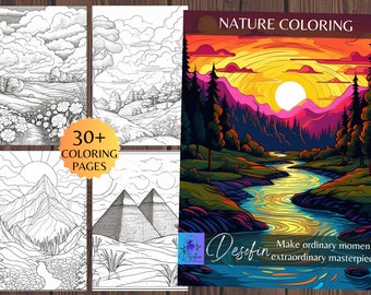 Printable Nature Coloring Pages: Line Art Bundle for Adults (PDF)