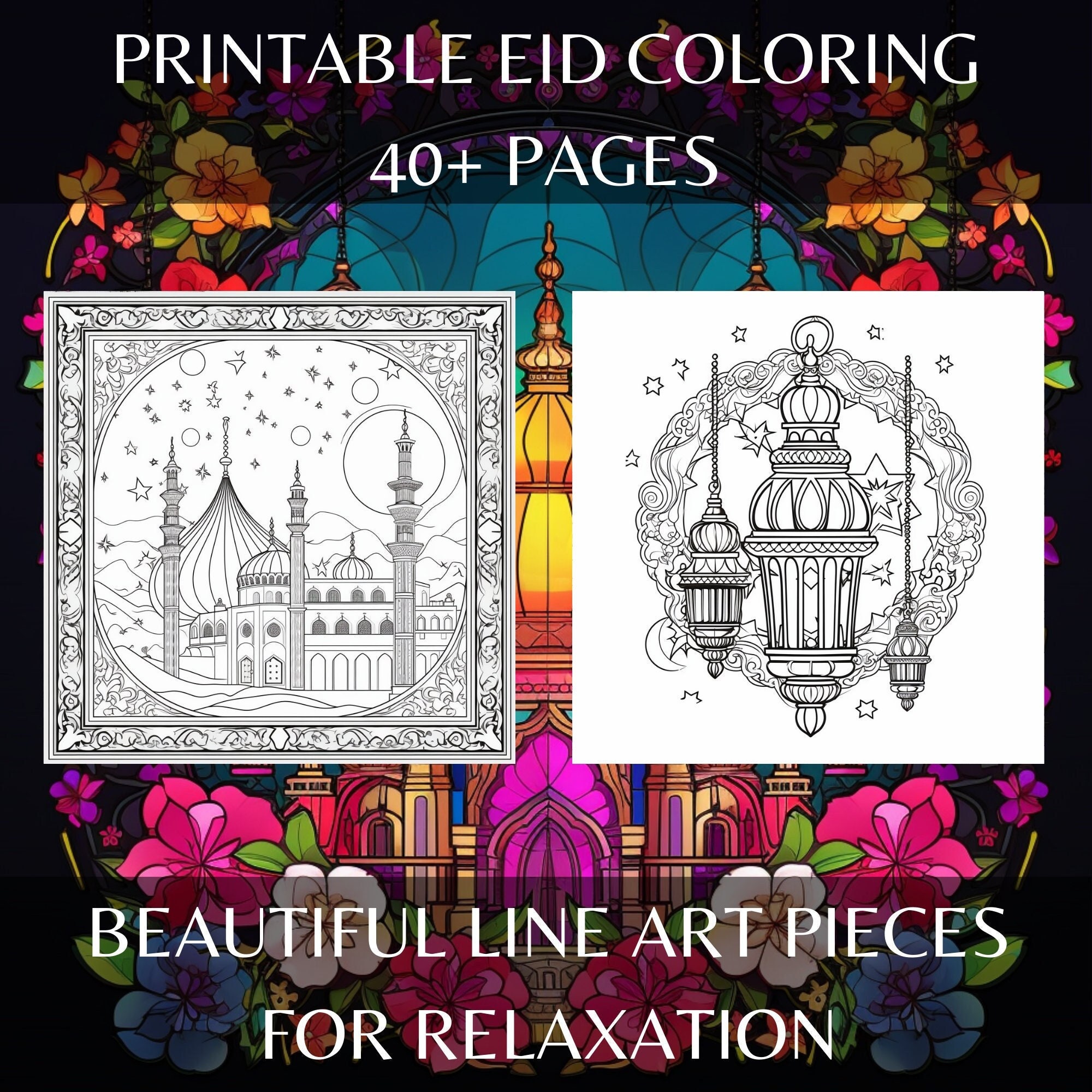 Islamic Coloring Pages, Digital Download, Printable PDF, Eid Mubarak ...