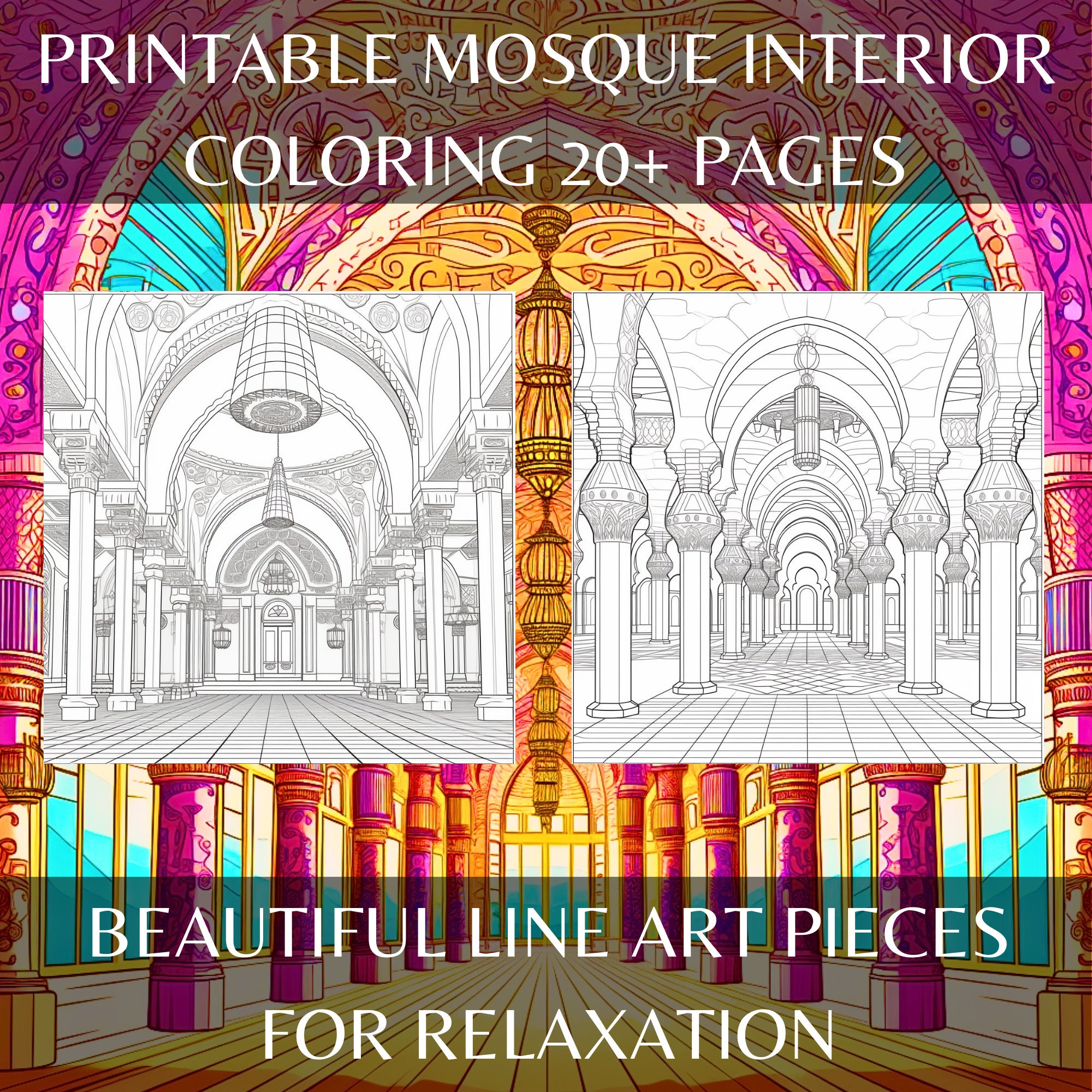 Mosque Adult Coloring Pages, Islamic, Digital Download, Printable, 24 ...