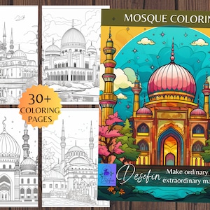 Islamic Mosque Adult Coloring Pages, Digital Download, Printable, 36 pieces
