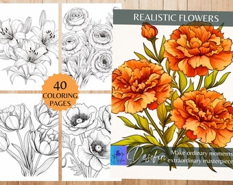 Floral Adult Coloring Pages, Digital Download, Printable, 40 pieces