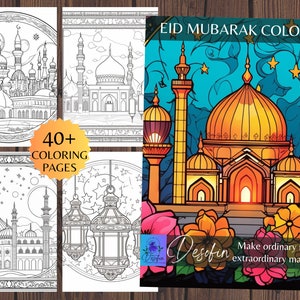 Islamic Coloring Pages, Digital Download, Printable PDF, Eid Mubarak, 45 pieces