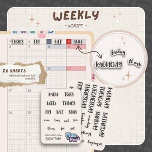 Klistermärken med veckodagar || Matta och transparenta || Plannerstickers
