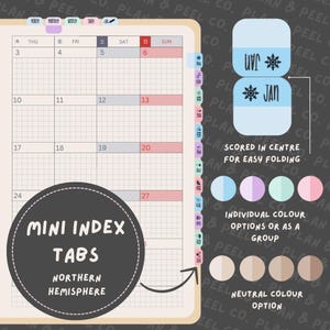 Onglets mini-index | Hémisphère Nord | Onglets mensuels de l'agenda | Hobonichi | Pastel, Arc-en-ciel, Neutre