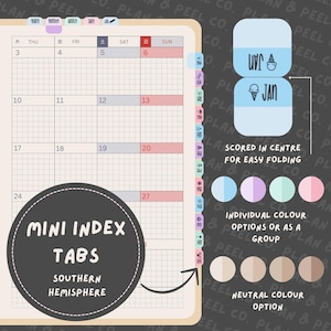 Mini-Registerkarten | Südhalbkugel | Planer Monthly Tabs | Hobonichi | Pastell, Regenbogen, Neutral