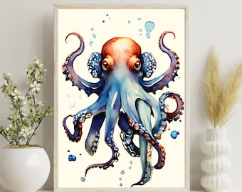 Octopus Wall Art, Octopus Print, Octopus Poster, Animal Wall Art, Ocean Wall Art, Octopus Print, Vintage Animal Print, Sea Life Art