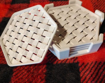3D PRINTED COASTER, whicker weave, hexagon large, Elegant Design, Simple Beauty, sets available indoor-outdoor, Stackable with holder.