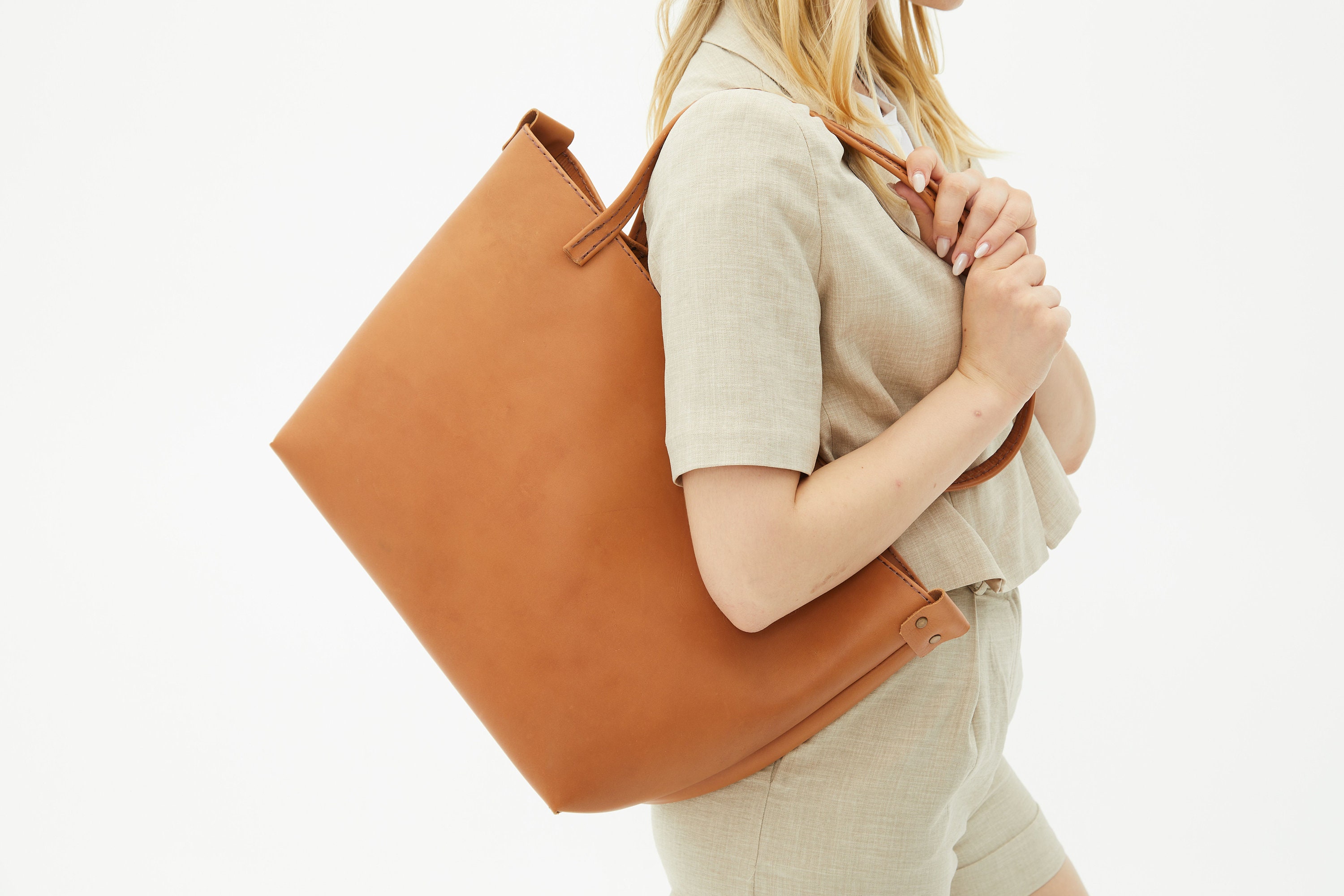 Orange Leather Laptop Tote Bag for Women Leather Tote Bag Etsy