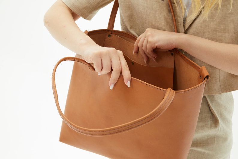 Orange Leather Laptop Tote Bag for Women Leather Tote Bag Etsy