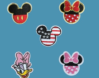 Embroidered Mickey Mouse Patches: USA Flag, Minnie, Daisy Duck