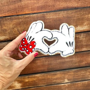 Mickey & Minnie Heart Hands Chenille Patch - Valentine's Day LOVE
