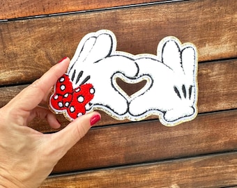 Mickey & Minnie Heart Hands Chenille Patch - Valentine's Day LOVE