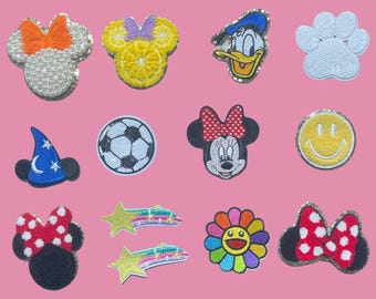 Character Iron On Patches: Minnie, Donald Duck, Paw Print
