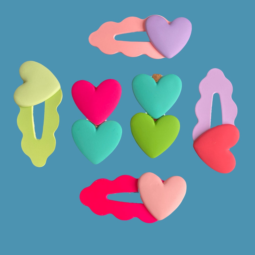 Candy Color Heart Hair Clips: Kawaii Hair Accessories - Etsy