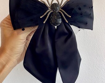 Rhinestone Spider Bow Hair Clip - Halloween Costume