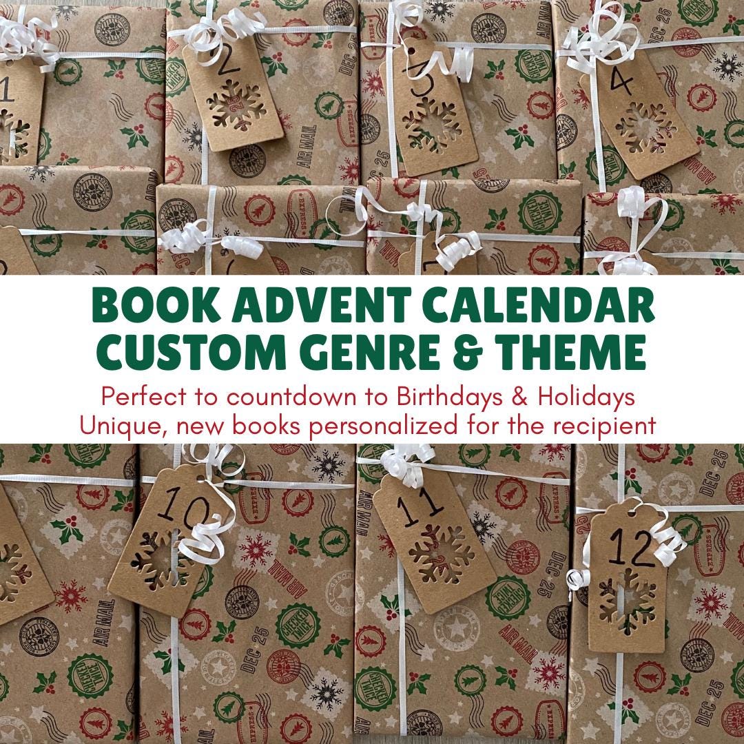 Custom Book Advent Countdown Gift - YOU PICK genre - Christmas, Birthday, Holidays, Hanukkah, Baby Shower - Personalized NEW Book Selections