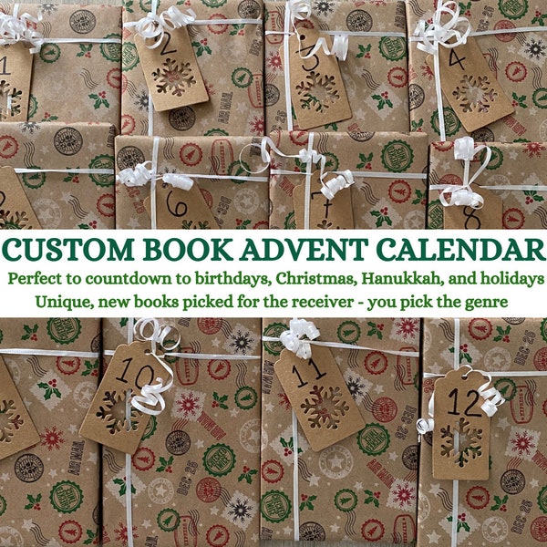 Custom Book Advent Countdown Gift - YOU PICK GENRE - Christmas, Birthday, Holidays, Hanukkah, Baby Shower - Personalized Book Selections