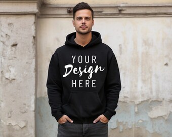 Gildan 18500 Black Hoodie Mockup, Outdoor Scene (Digital Download)