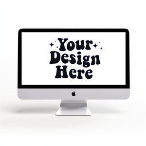 May include: A white desktop computer with a black screen displaying the text "Your Design Here" in a retro font with sparkling stars.