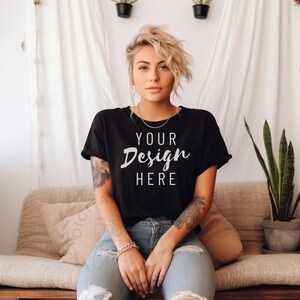 Bella Canvas 3001 Black Mockup, Tshirt Mockup, Bella Shirt Mockup, Model Mockup, Womens Tee Mock, 3001 Black Mock up