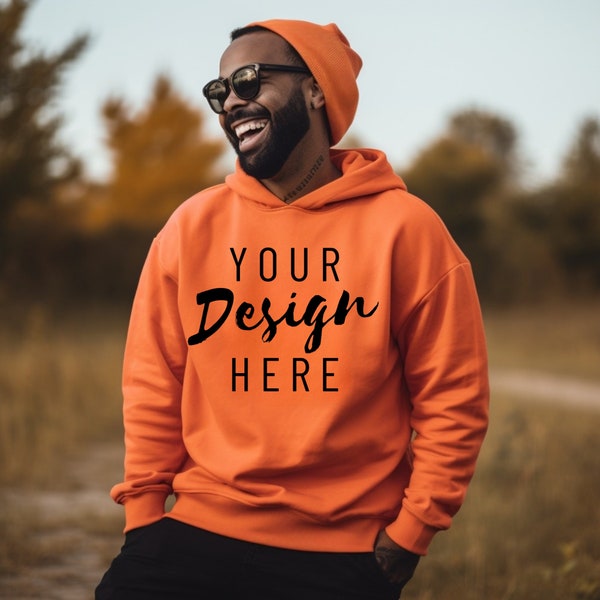 Orange Gildan 18500 Mockup Men Hoodie Mockup Male Gildan Mockup 18500 Shirt Fall Mockup Orange Gildan Mockup Halloween Mockups