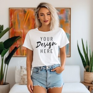 White Bella Canvas 3001 Mock, Tshirt Mockup, Styled Shirt Mockup, Fall Mockup, Womens Tee Mock, White T-Shirt Mockup, White Shirt Mockup