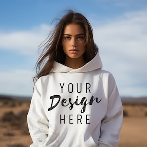 White Gildan Hoodie 18500 Mockup, Gildan Hoodie Mock up, White Hoodie Mockup, Oversized Sweatshirt mockup, Women Mockup