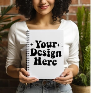 Spiral Notebook Mockup Blank Spiral Notebook Mock up Digital Planner Mockup Journal Mockup female model holding a notebook in her hands JPEG
