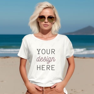 White Bella Canvas 3001 Mock, Tshirt Mockup, Styled Shirt Mockup, Fall Mockup, Womens Tee Mock, White T-Shirt Mockup, White Tshirt mockup