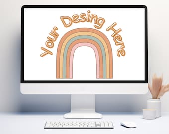 Boho Computer Screen Mockup | Desktop Display (PNG Digital Download)