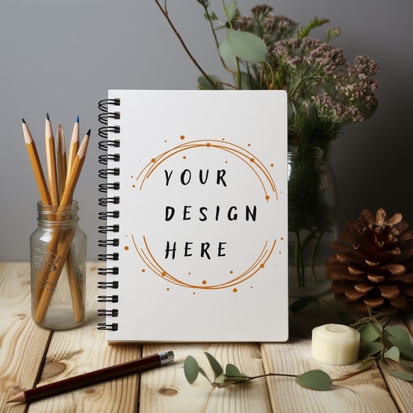 Spiral Notebook Mockup, Blank Journal Template, Digital Product Photo, Photoshop Mockup, Stationery Mockup, Printify, Print on Demond, POD