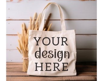 Canvas Tote Bag Mockup, Spring Flower Design (PNG)