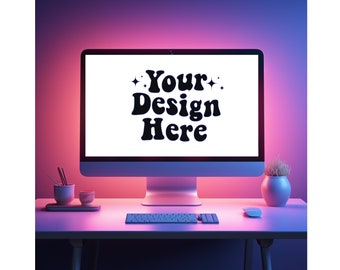 Desktop Computer Mockup | Boho Screen Mockup (PNG Digital Download)