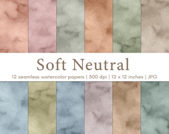 Neutral watercolor backgrounds, Seamless pattern, Scrapbook paper, Digital paper pack, Commercial use, JPG